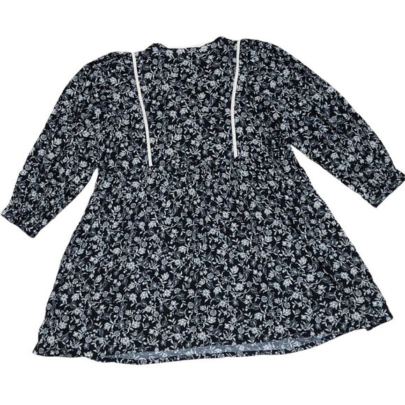 NWT Old Navy LS Mari Boho black tan floral print short dress pockets size XXL - Picture 2 of 11